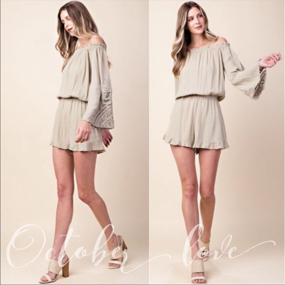 CHARMING Lace Trim Rompers - Picture 2 of 3